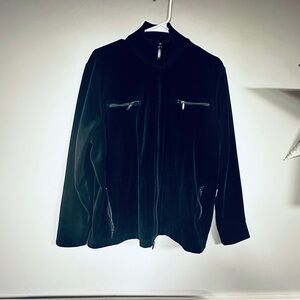 Lauren Ralph Lauren Black Velour Zip Up Jacket, 4 Zippered Pockets, 1X. EUC!